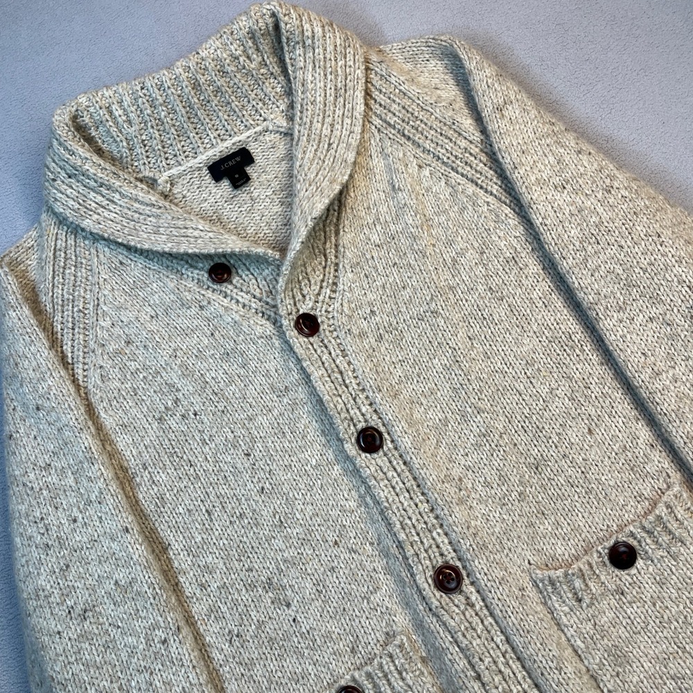 J.Crew Heritage Shawl Collar Wool Blend Cardigan Sweater Oatmeal Marled Men's S